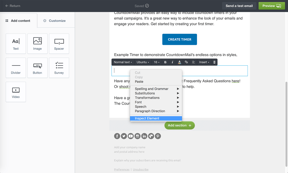 Adding a countdown timer in Campaign Monitor campaigns