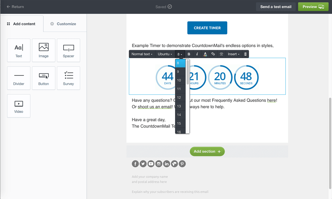 Adding a countdown timer in Campaign Monitor campaigns